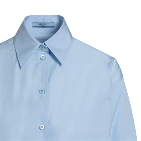 prada camicia azzurra|Camicia a righe con logo in Azzurro .